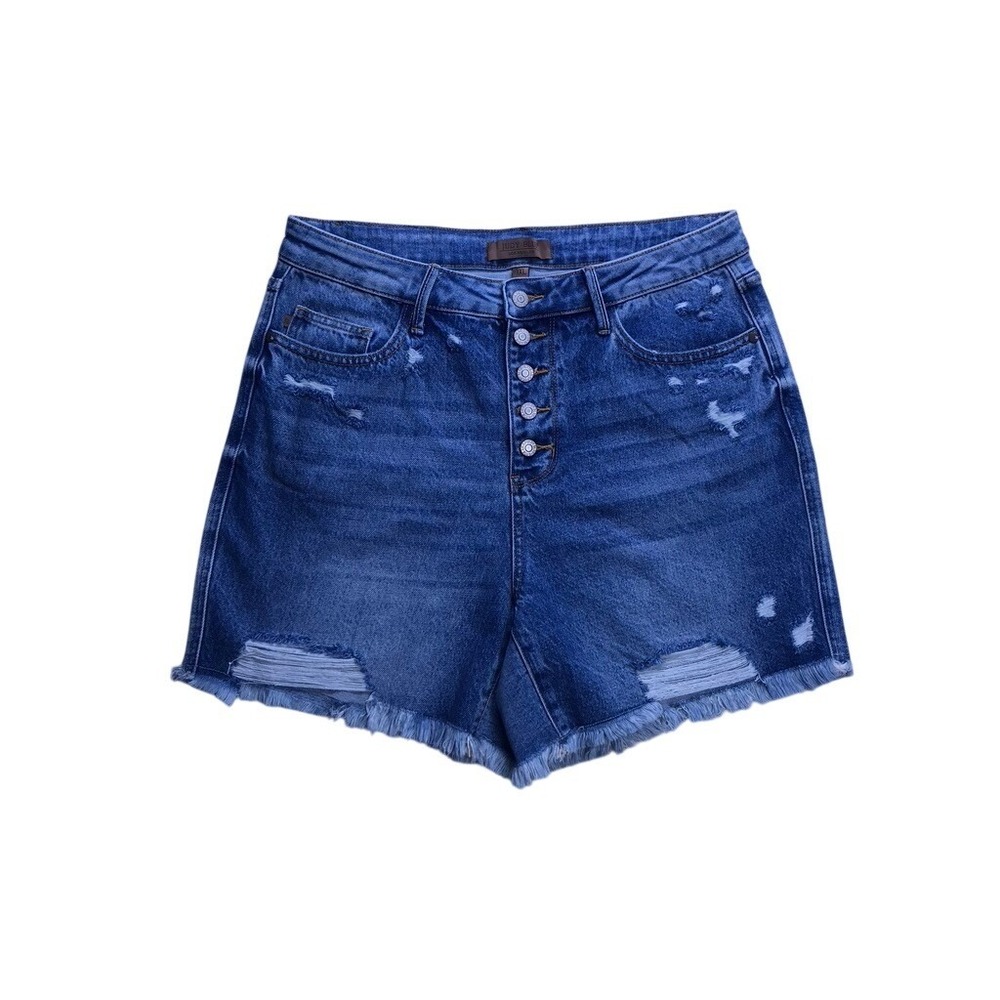 Judy Blue Denim Shorts Womens 1XL Blue Distressed Button Fly JB150253